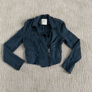 Free People Charcoal Cropped Biker Jacket